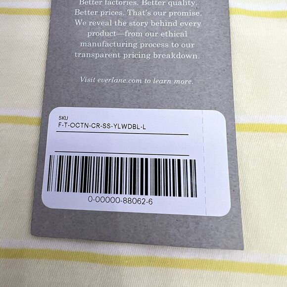 Everlane Yellow Striped Short Sleeve The Organic Cotton Crew Neck T Shirt L NWT - Picture 2 of 4